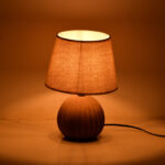 Melanie Inart E14 ceramic table lamp in grey antique - beige shade D22x30cm - Слика 2