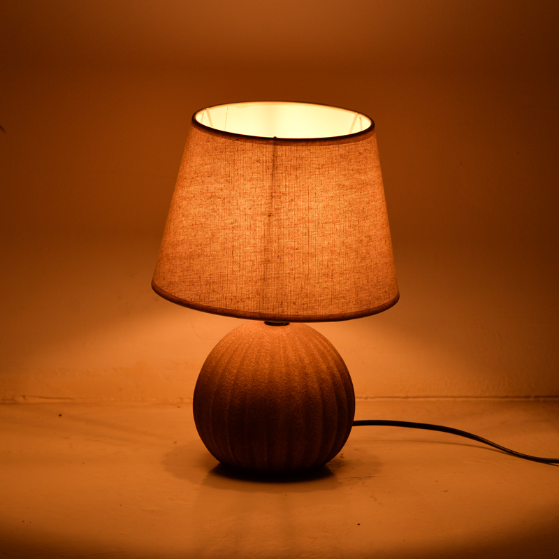 387-000015-1 Melanie Inart E14 ceramic table lamp in grey antique - beige shade D22x30cm - Слика 2