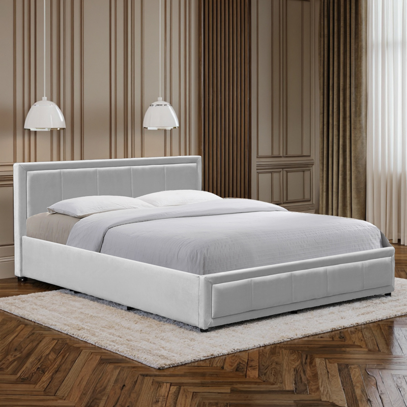 388-000010-1 Huga bed with storage space, velvet, grey120x200cm - Image 2