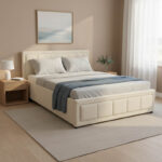 Huga bed with storage space, beige fabric 120x200cm - Слика 2