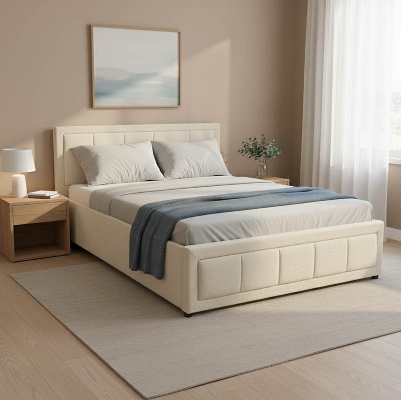 388-000011-1 Huga bed with storage space, beige fabric 120x200cm - Слика 2