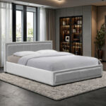 Huga bed with storage space, velvet, grey 160x200cm - Слика 2