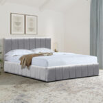 Snuggle  bed with storage space, velvet, grey 160x200cm - Слика 2
