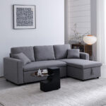 Kamore corner reversible sofa bed with storage space grey fabric 223x146x85cm - Image 2