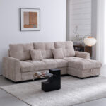 Comfie corner reversible sofa bed with storage space beige fabric 260x156x98cm - Image 2