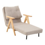 Armchair-Bed Restyl rubberwood- bouclé fabric in cream shade 75x60x93cm - Слика 2