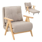 Armchair-Bed Restyl rubberwood- bouclé fabric in cream shade 75x60x93cm
