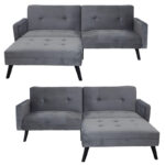 Sofa - bed Dream with footstool velvet in grey-silver 209x157x80m - Image 3