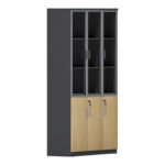 Bookcase Lotus with glass and wood in natural - dark grey color 120x40x200cm - Image 2