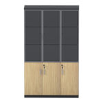Bookcase Lotus with glass and wood in natural - dark grey color 120x40x200cm - Image 3