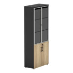 Professional bookcase Lotus with doors by glass in natural-anhracite color 80x40x200cm