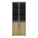 Professional bookcase Lotus with doors by glass in natural-anhracite color 80x40x200cm - Image 3