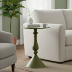 Lalou metal side table in olive green shade D40x55cm