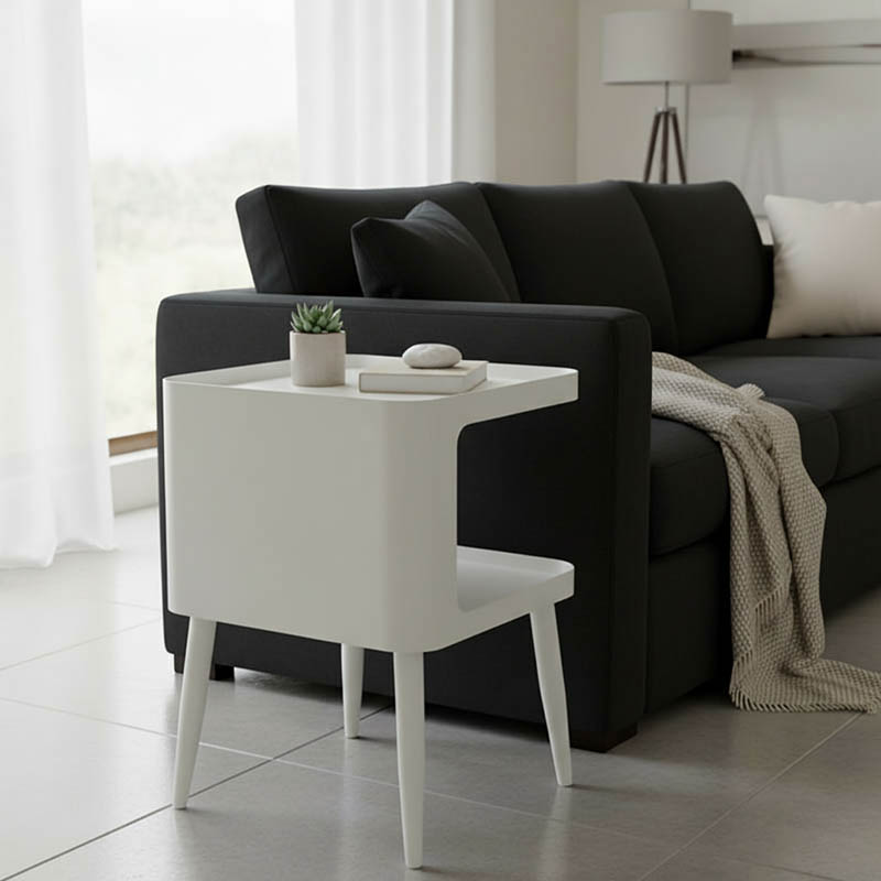 128-000066 Cubino metal side table in cream shade 35x35x50cm - Image 1