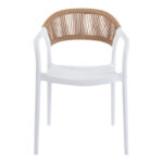 Ankara stackable armchair pp in white color and natural color pe rattan 54x55.5x77cm - Image 4
