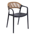 Ankara stackable armchair pp in black color and natural color pe rattan 54x55.5x77cm