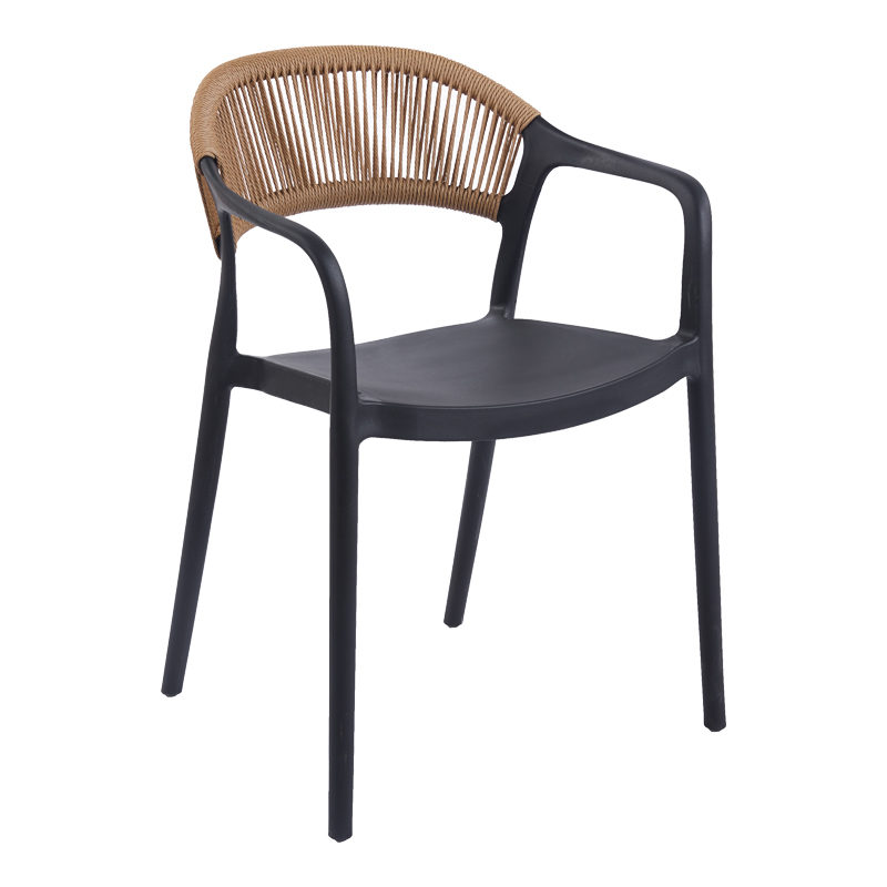 262-000051 Ankara stackable armchair pp in black color and natural color pe rattan 54x55.5x77cm - Image 1