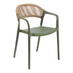 Ankara stackable armchair pp in olive green color and natural color pe rattan 54x55.5x77cm