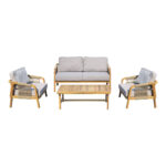 Outdoor lounge set Malibu II acacia wood with rope in natural color and beige color cushions