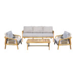Outdoor lounge set Malibu III acacia wood with rope in natural color and beige color cushions