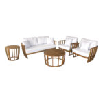 Outdoor lounge set Eron II acacia wood with rope in natural color and beige color cushions