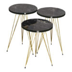 Side tables Wakmi 3 pieces set black marble-gold metal