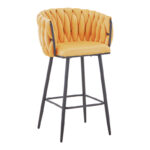 Vivian bar stool yellow velvet-leg black metal 57x50x100cm