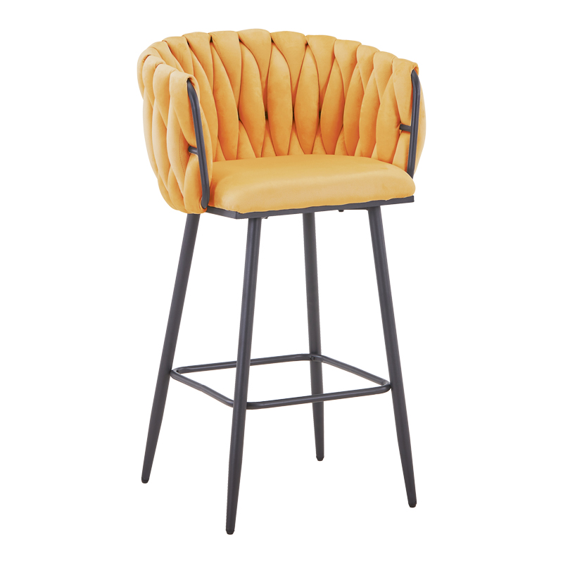327-000068 Vivian bar stool yellow velvet-leg black metal 57x50x100cm - Слика 1