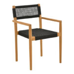 Armchair Lengan teak wood frame in natural shade-black rope 54x52x80cm