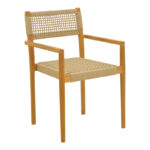 Armchair Lengan teak wood frame in natural shade-beige rope 54x52x80cm