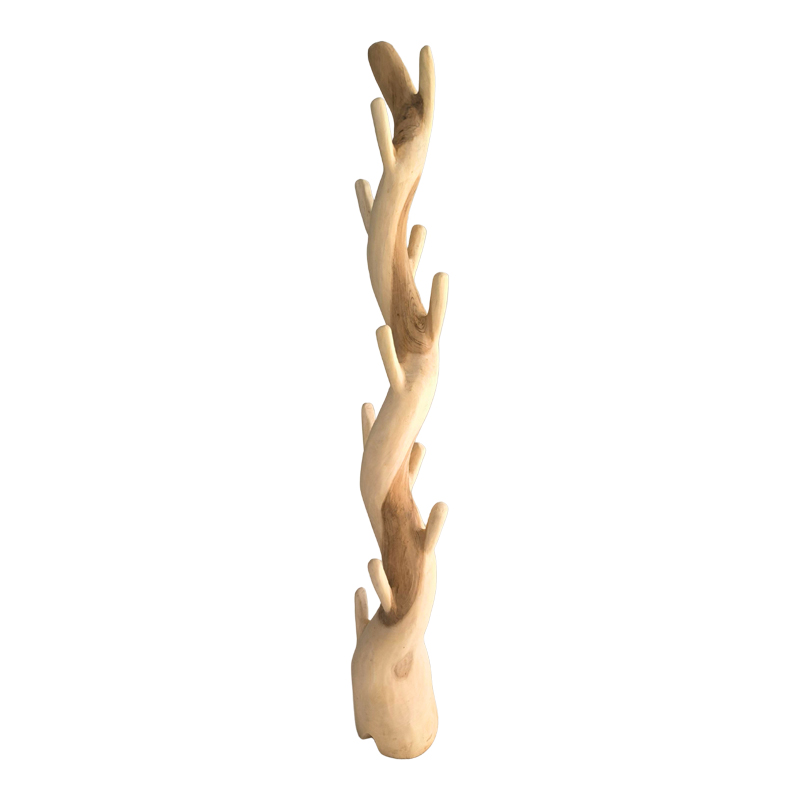 343-000092 Coat rack Renzo suar wood in natural color 30x30x200cm - Image 1