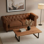 Miles coffee table solid acacia wood thickness 3.7-4cm in walnut color with black metal legs 115x60x45cm