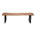 Miles Slim bench solid acacia wood in walnut color with black metal legs 160x40x45cm - Image 2