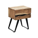Imena bedside table solid Acacia wood in natural shade with black metal legs 45x35x56cm - Слика 2