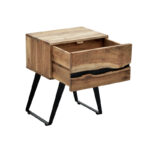 Imena bedside table solid Acacia wood in natural shade with black metal legs 45x35x56cm - Слика 3