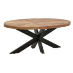 Coffee table Fardy solid acacia wood in natural color with black metal legs 120x60x45cm - Image 2