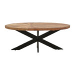 Coffee table Fardy solid acacia wood in natural color with black metal legs 120x60x45cm - Image 3