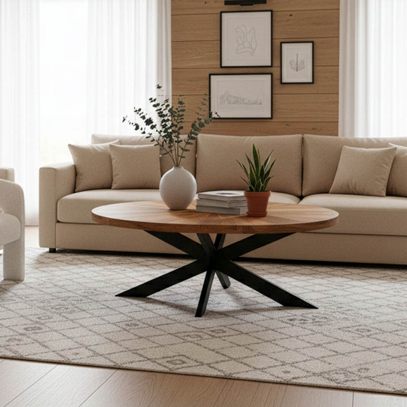 379-000034 Coffee table Fardy solid acacia wood in natural color with black metal legs 120x60x45cm - Image 1