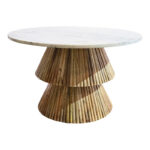 Coffee table Havai solid mango wood in natural shade and white marble surface D80x45cm - Слика 2