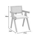 Winslow armchair rubberwood in natural shade-whtie fabric 51x54x80cm - Image 2