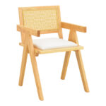 Winslow armchair rubberwood in natural shade-whtie fabric 51x54x80cm