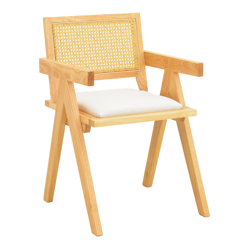 382-000009 Winslow armchair rubberwood in natural shade-whtie fabric 51x54x80cm - Image 1