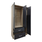 Three-door wardrobe with 2 drawers Lego in sonoma-dark grey color 90x42x180cm - Image 2
