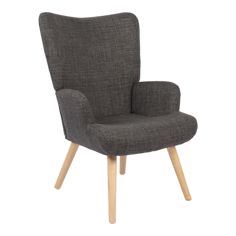 393-000001 Armchair Gerlina dark grey fabric and legs in natural color 71x64x94cm - Image 1