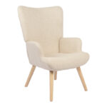 Armchair Gerlina cream fabric and legs in natural color 71x64x94cm