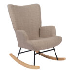 Rotating armchair Jianna grey-beige fabric and legs in natural color 79x64x89cm