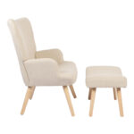 Armchair with footstool Gerlina cream fabric and legs in natural color 71x64x94cm - Image 2