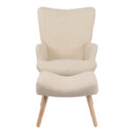 Armchair with footstool Gerlina cream fabric and legs in natural color 71x64x94cm - Image 3