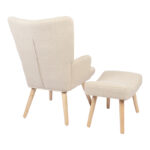 Armchair with footstool Gerlina cream fabric and legs in natural color 71x64x94cm - Image 4