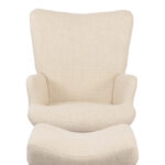 Armchair with footstool Gerlina cream fabric and legs in natural color 71x64x94cm - Image 5